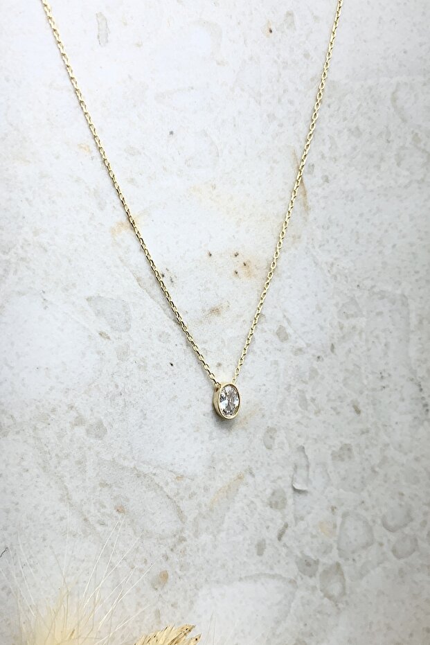 14 Ayar Oval Taşlı Altın Kolye - 5