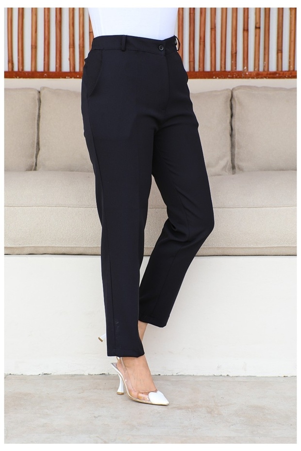 Black Large Size Optional Pocket Classic Trousers - 3