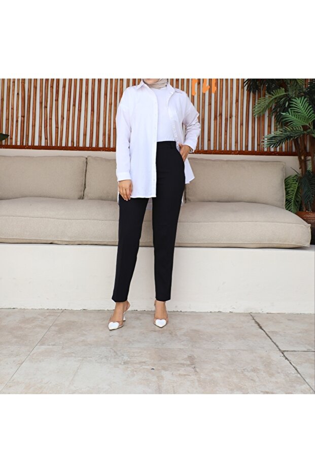 Black Large Size Optional Pocket Classic Trousers - 1