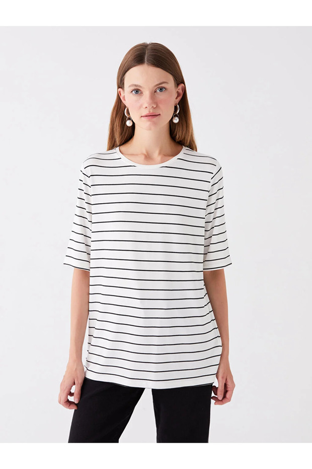 Crew Neck Striped Short Sleeve Women's T-Shirt