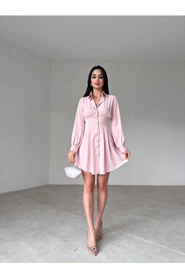 Gömlek Formlu Mini Elbise - 1
