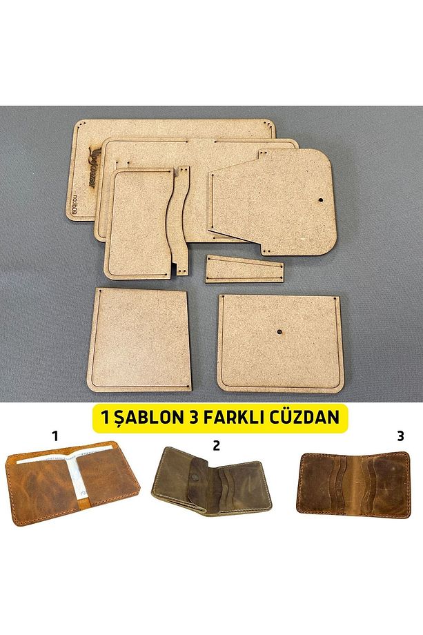 Hobi Deri 1 Şablon 3 Farklı Cüzdan Yapım Kalıbı 8 Parça Kalıp Ib09 - 1