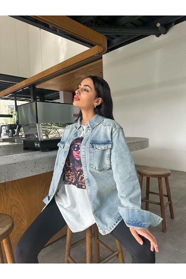 Yıkamalı Denim Gömlek - 3