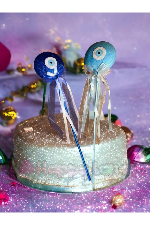 2 Pieces Evil Eye Bead Styrofoam Stick Blue Color Circumcision Birthday Baby Shower Decor Ornament