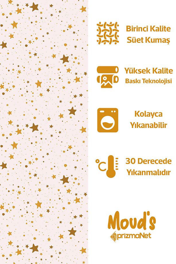 Sarı Yıldız Desenli Süet Dertsiz Masa Örtüsü - 2