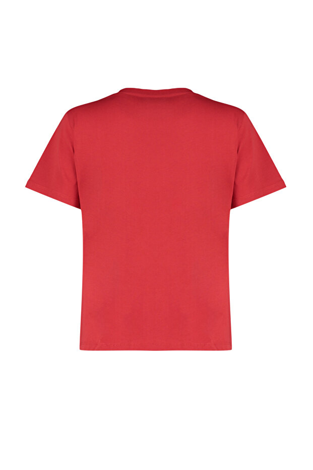 Kırmızı %100 Pamuk Basic Bisiklet Yaka Örme T-Shirt TWOSS23TS00000 - 8