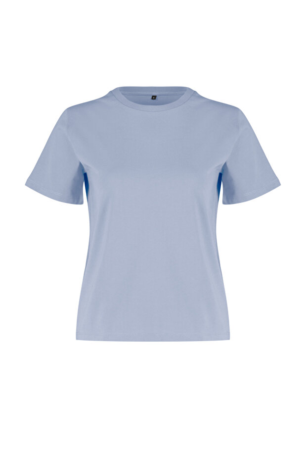 Gri %100 Pamuk Basic Bisiklet Yaka Örme T-Shirt TWOSS23TS00000 - 7