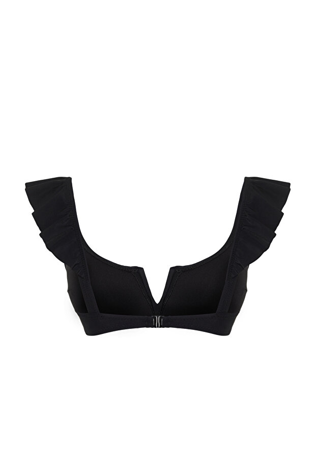 Siyah Volanlı Bralette Kaplı Bikini Üstü TBESS21BU0053 - 7