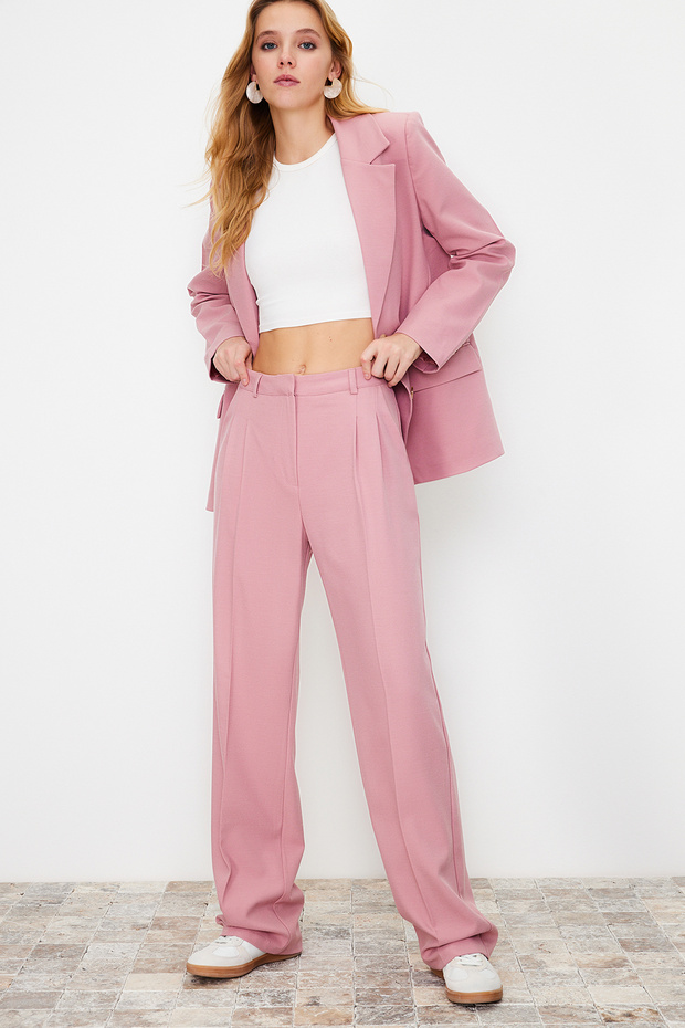 Açık Pembe Straight/Düz Kesim Dokuma Kumaş Pantolon TWOAW23PL00401 - 3