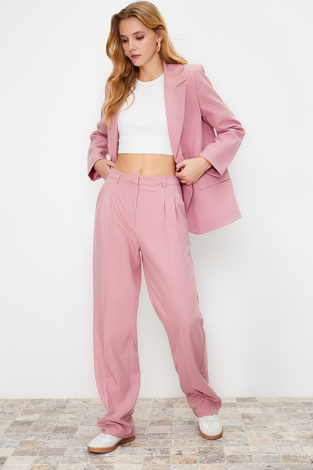 Açık Pembe Straight/Düz Kesim Dokuma Kumaş Pantolon TWOAW23PL00401 - 2