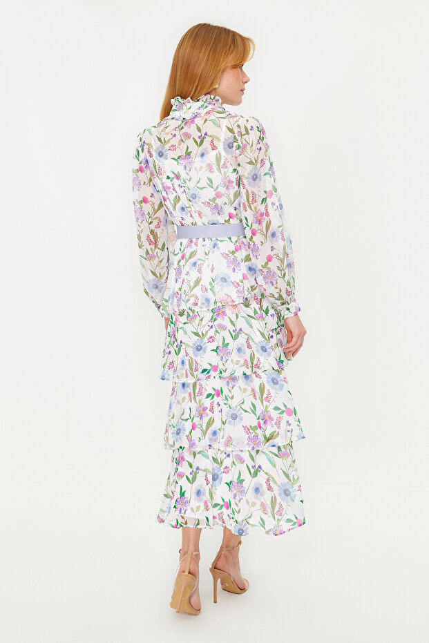 Modré lemované šifonové květinové tkané šaty TCTSS24EB00024 - 6