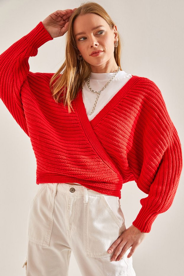Women's Red Tie-Dye Detailed Knitwear Cardigan Stk294