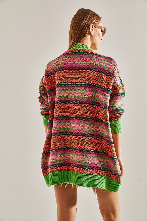 Kadın Multi Desenli Oversize Triko Hırka - 5