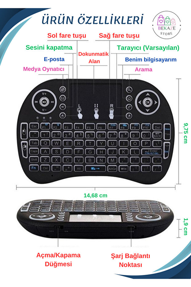 IŞIKLI KABLOSUZ MİNİ SMART KLAVYE - 2
