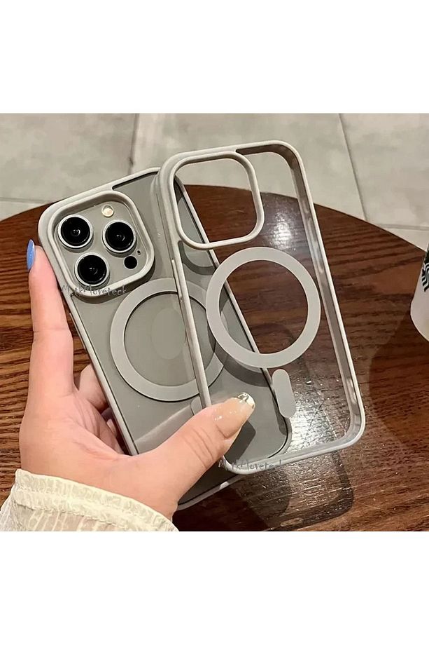 İphone 15 Pro Max Kılıf Krom Mika Magsafe Arkası Şeffaf Hassas Butonlu Mat Yumuşak Renkli Kenarlı - 1