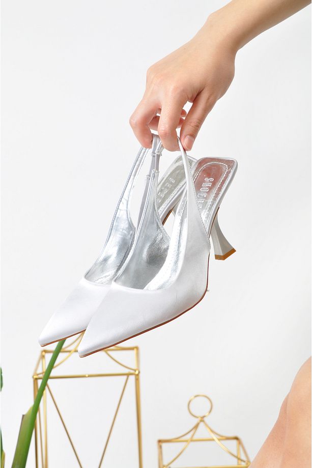 kadın saten klasik topuklu Stiletto ayakkabı - 7