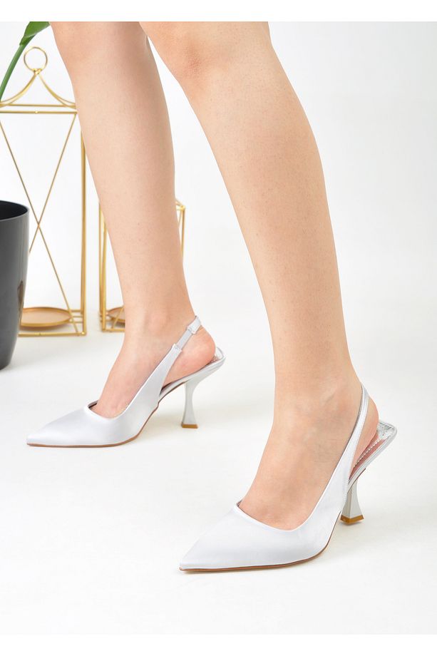 kadın saten klasik topuklu Stiletto ayakkabı - 4