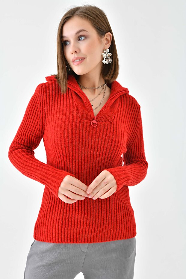 Kadın Fermualı Triko Basic Kazak - 1