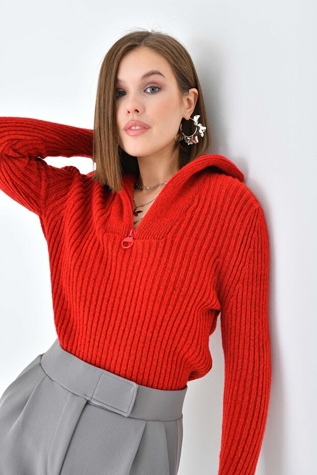 Kadın Fermualı Triko Basic Kazak - 5