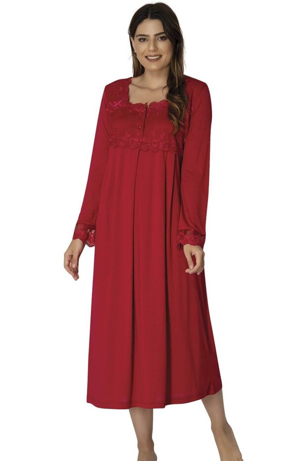 Women's Cherry Lace Long Sleeve Cotton Maternity Nightie