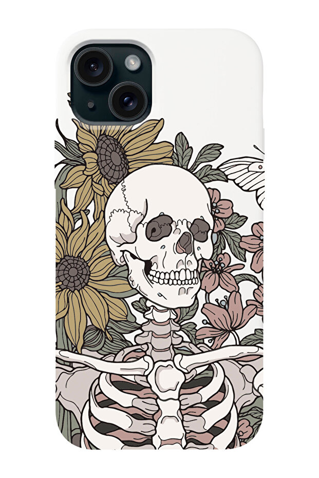 iPhone 15 Plus Compatible Floral Skull Pattern Launch Phone Case - 1