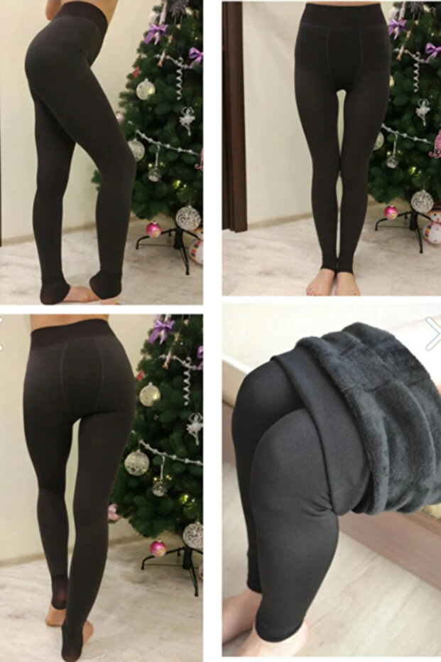 Thick Winter Warm Plush Fleece Double Stitched Black Thermal Tights