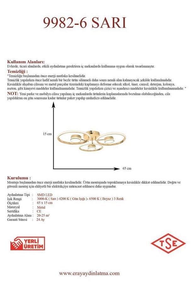 9982-6 Sarı Led Avize - 3
