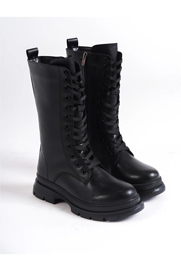 WOMEN'S ANTI-SLIP RUBBER SOLE LACE-UP HALF BOOTS