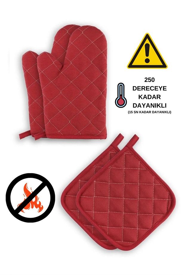 Yanmaz Ve Isıya Dayanıklı Fırın Eldiveni Ve Tutacak (2 ELDİVEN, 2 TUTACAK) - 1