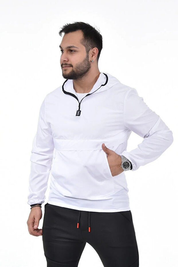 İxir Kanguru Cepli Yağmurluk Beyaz Düz - 1