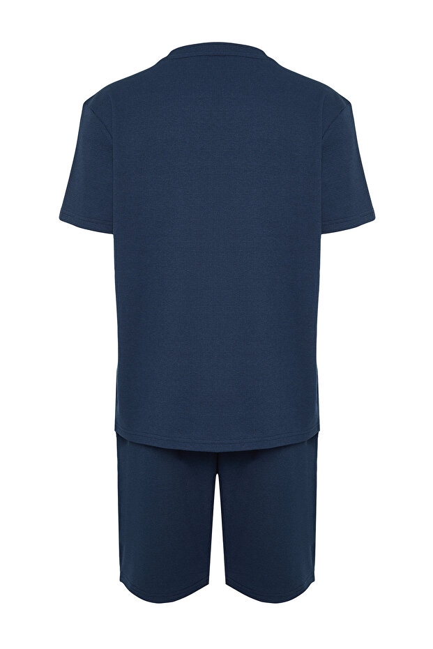 Lacivert Regular Fit Dokulu Örme Şortlu Pijama Takımı TMNSS23PT00032 - 12