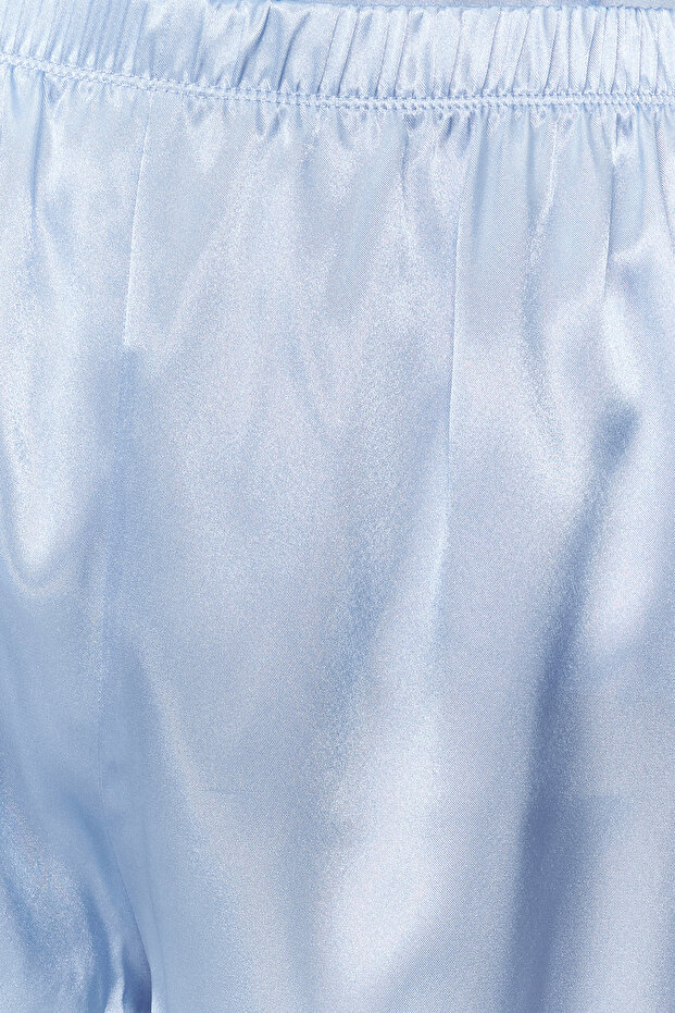 Mavi Saten Şortlu Dokuma Pijama Takımı THMSS24PT00118 - 6