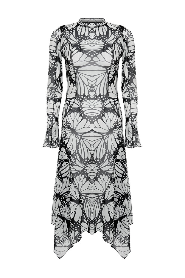 Çok Renkli A-Kesim Astarsız Örme Tül Şık Abiye Elbise TPRSS24EL00029 - 8