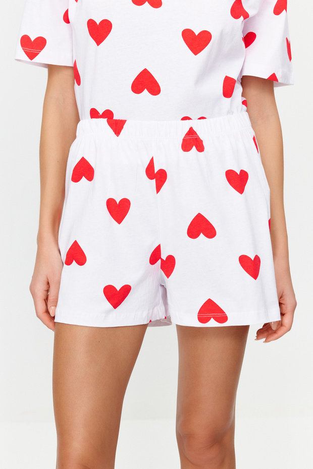 Beyaz %100 Pamuklu Kalpli Şortlu Örme Pijama Takımı THMSS24PT00029 - 6