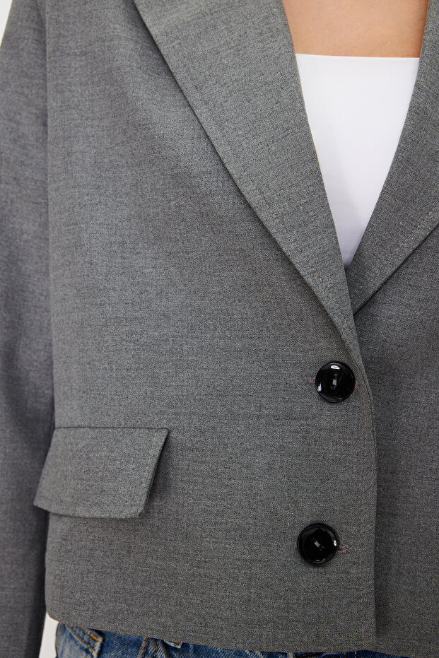 Antrasit Kolu Manşet Detaylı Dokuma Blazer Ceket TWOSS24BC00015 - 6