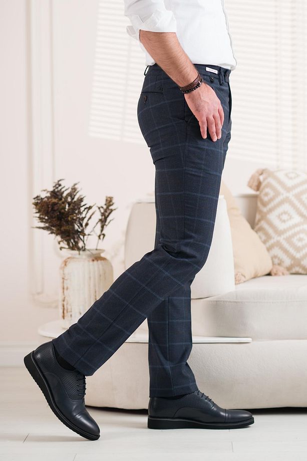 Regular Fit Ekoseli Kışlık Erkek Kumaş Pantolon - 4