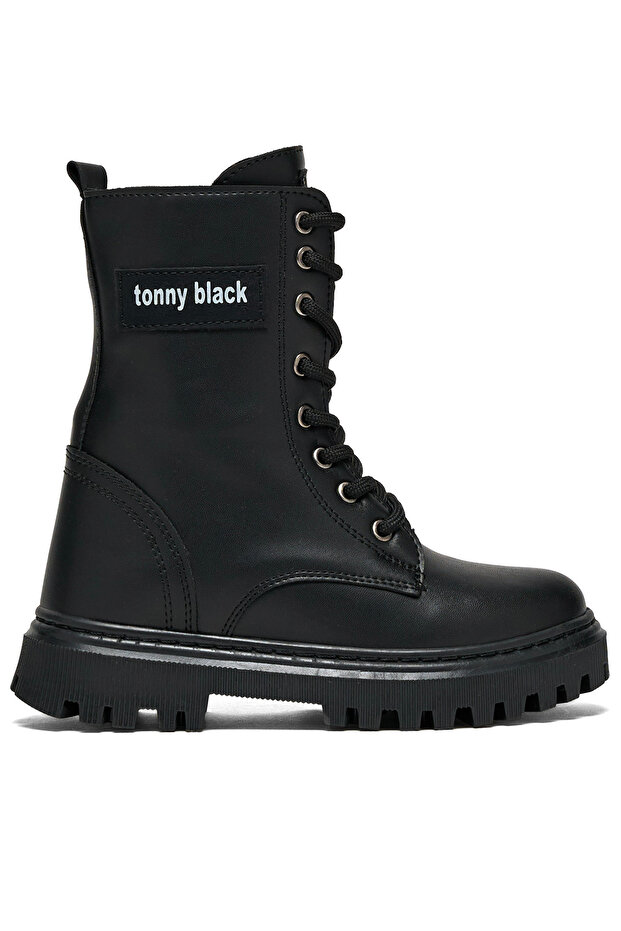 Çocuk Unisex Siyah Termo Taban Önü Bağcıklı Kar Botu - 1