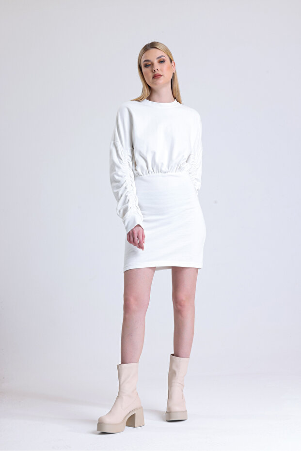 MuuB's Maya Sleeve Rubber Detailed 3 Thread Raised Waist Elastic Padded Sweat Dress