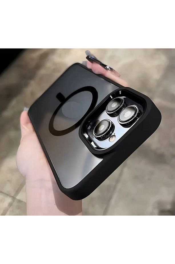 İphone 15 Pro Max Kılıf Krom Mika Magsafe Arkası Şeffaf Hassas Butonlu Mat Yumuşak Renkli Kenarlı - 1