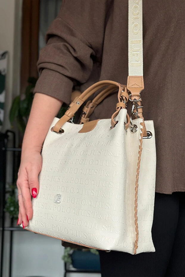 Large Size Knitted Embroidered Handmade Casual Women's Shoulder Bag 4031 CREAM-COMBIN