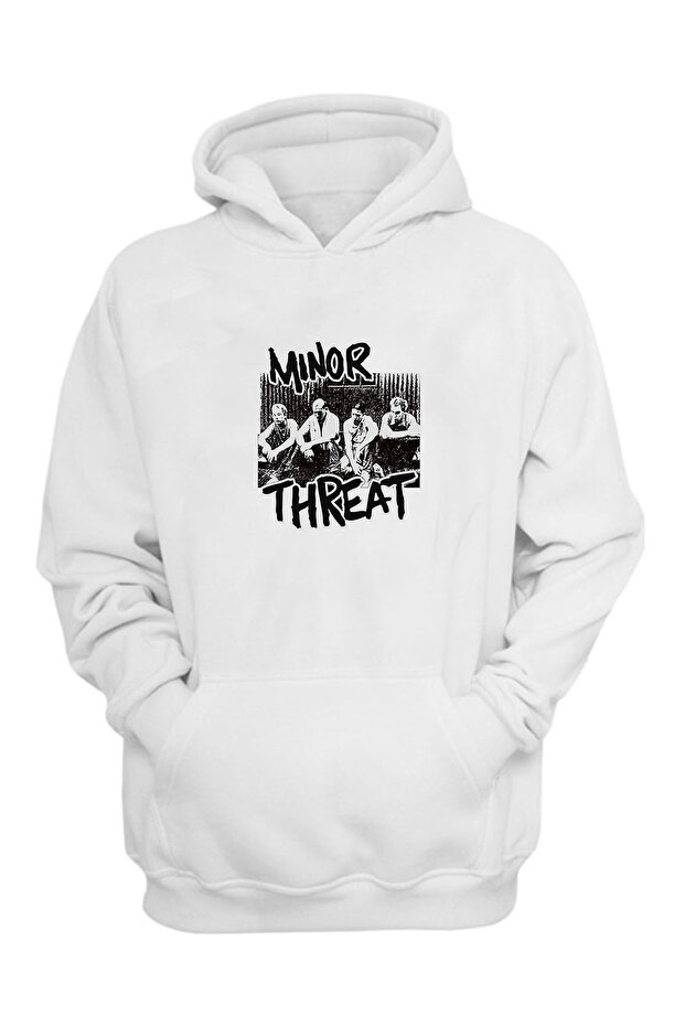 سويت شيرت سميك مطبوع باللون الأبيض العادي من Minor Threat للجنسين