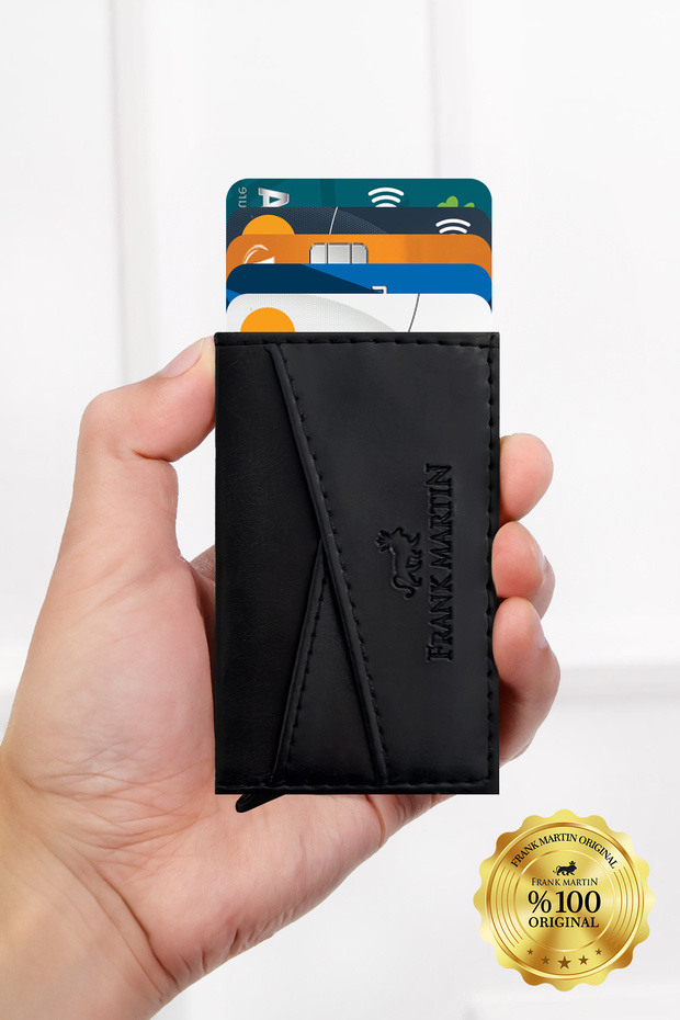 Boxed Thin Unisex Automatic Mechanism Leather Multi-Eye Model X Smart Credit Card Holder