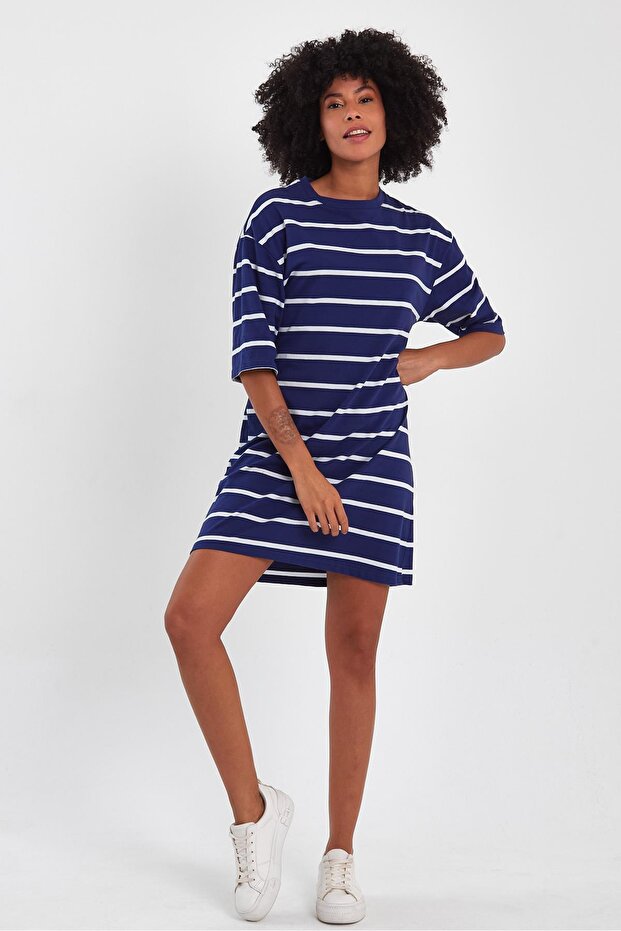 Bisiklet Yaka Basic Elbise (B23-00134) - 4