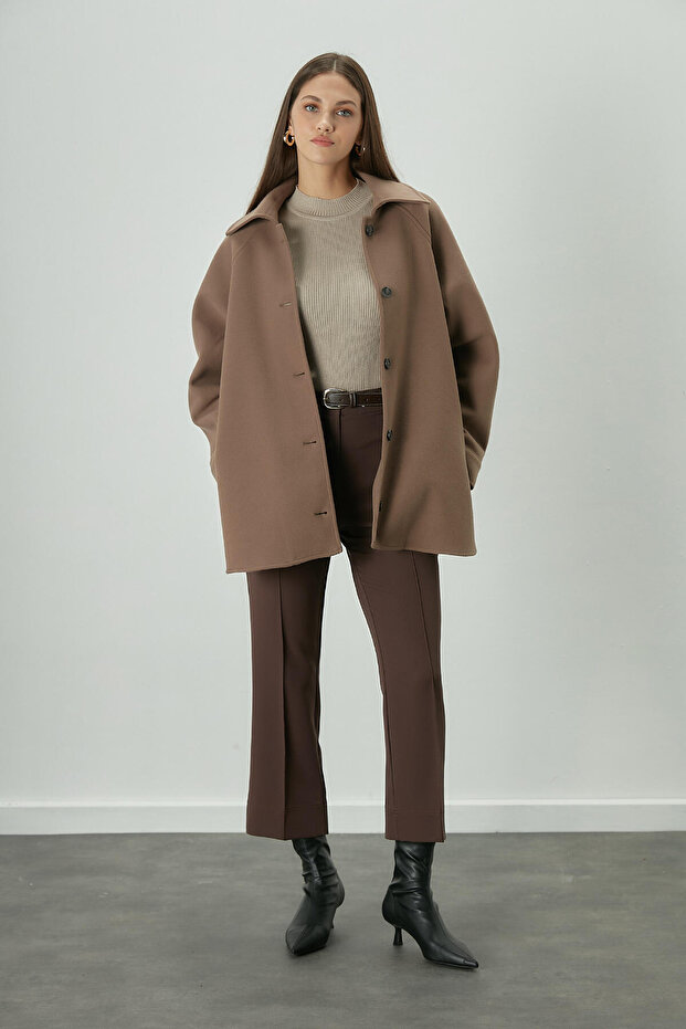 PROSTE SPODNIE TKANINOWE CZARNA KAWOWA - 1