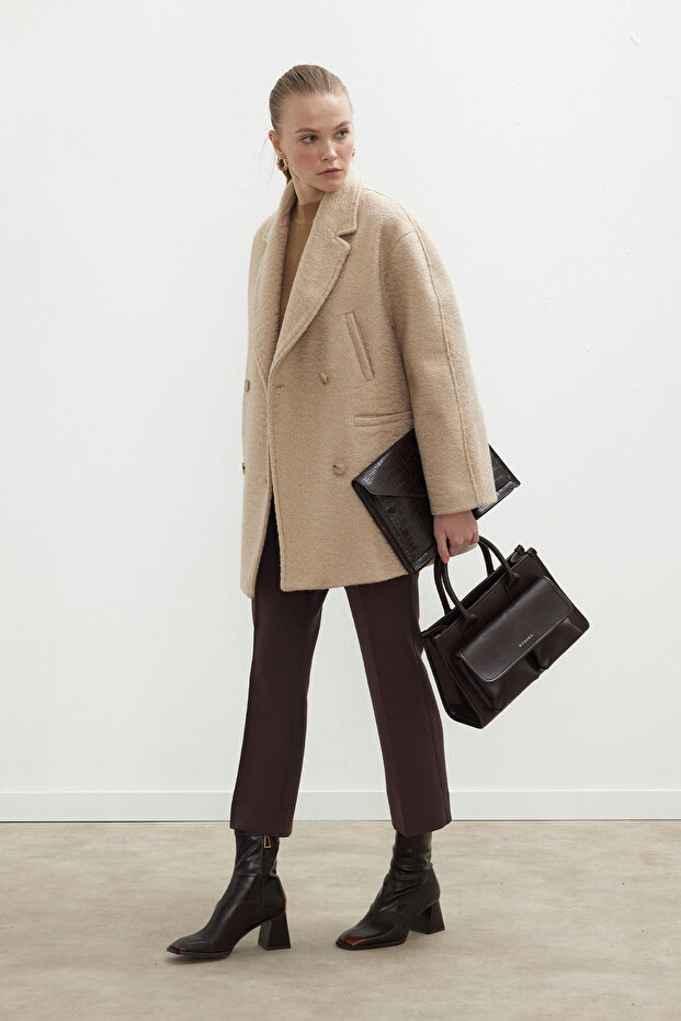 PROSTE SPODNIE TKANINOWE CZARNA KAWOWA - 8