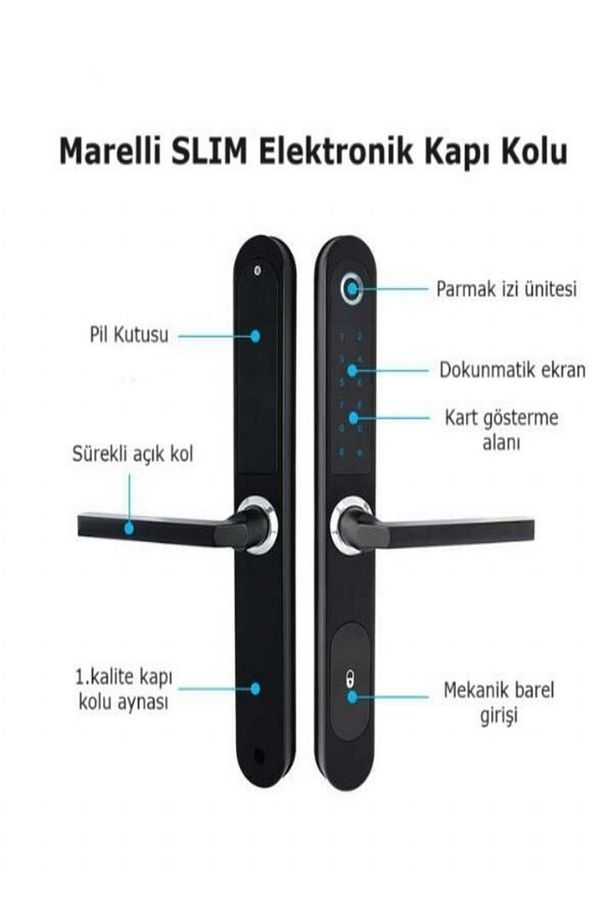 SLIM kartli ve şifreli elektronik ofis tipi kapı kolu ve kilidi seti - 5