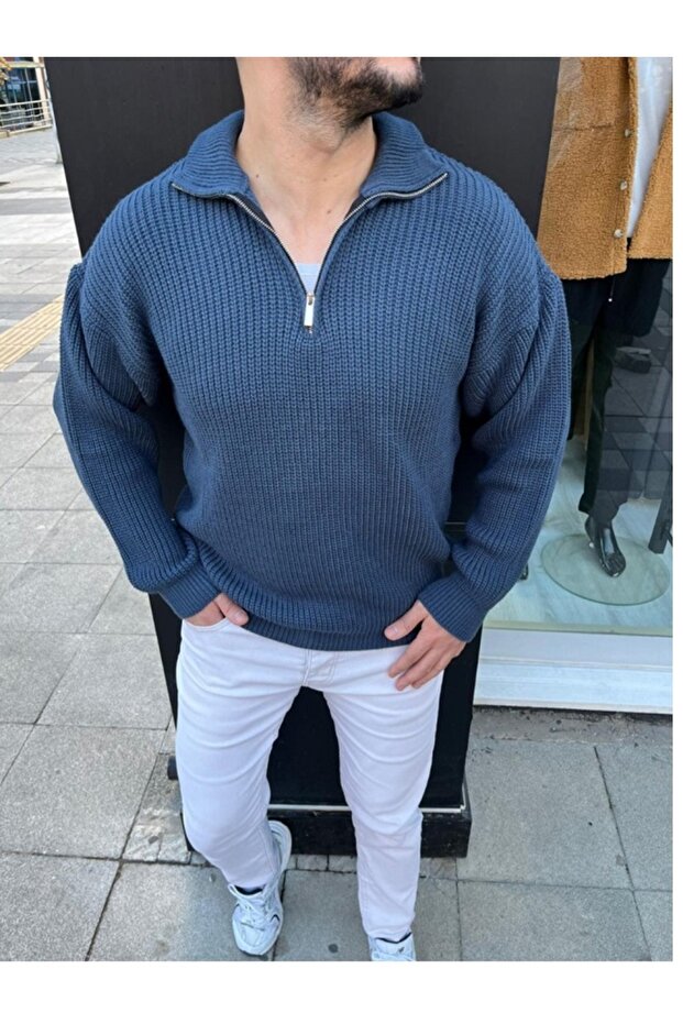COPY - COPY - men's oversize knitted knitwear sweater pile collar turtleneck sweater