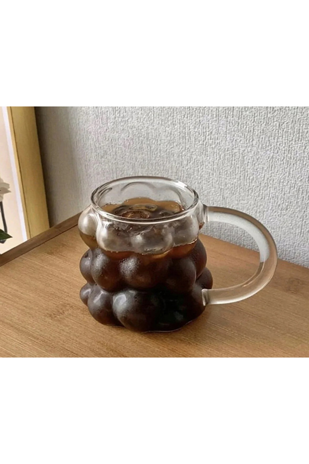 6 Pieces Heat Resistant Borosilicate Bead Shaped Cup with Handle Coffee and Grape Presentation Cup