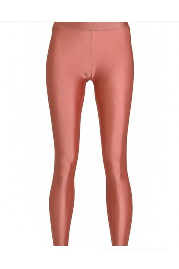 Women's Dusty Rose High Waist Shiny Disco Leggings with Wide Belt