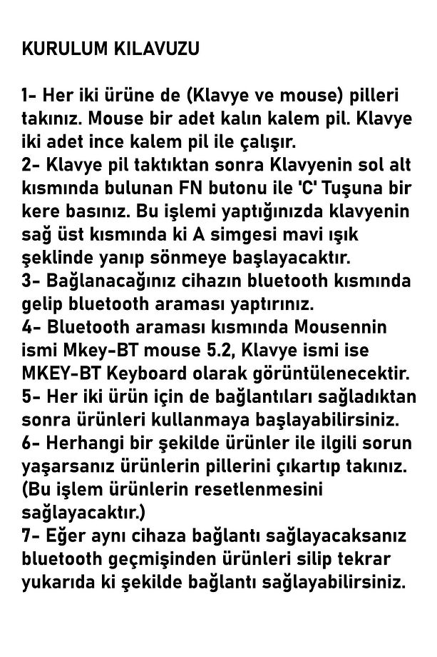 MK-117 Bluetoothlu Kablosuz Klavye Mouse Seti Türkçe Q Klavye Sessiz - 5